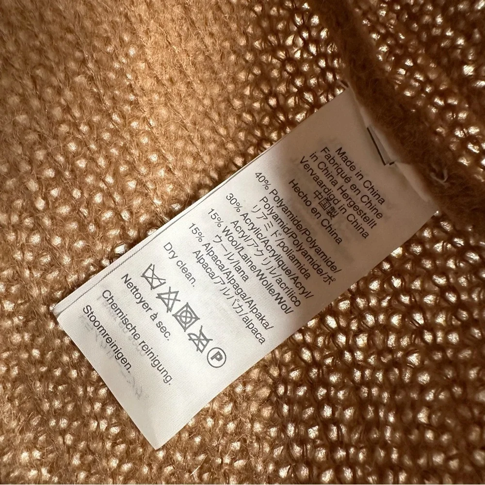 J. Crew | Alpaca Wool Camel Tan Ribbed Sweater with Beaded Frog Clasps Size XS